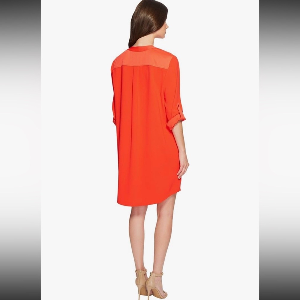 NWOT Trina Turk Women's XS Kaiko Orange crepe Shift dress  3/4 sleeve - Picture 2 of 13